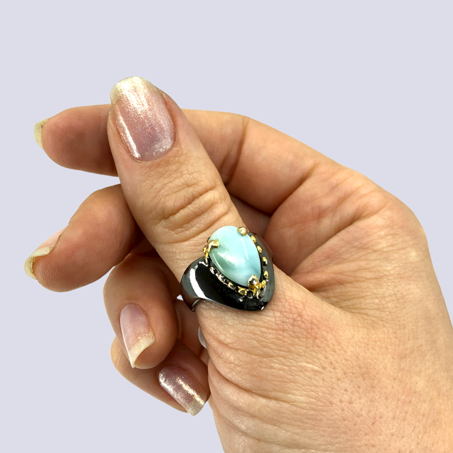 Sterling Silver Ring With Larimar, Size 9