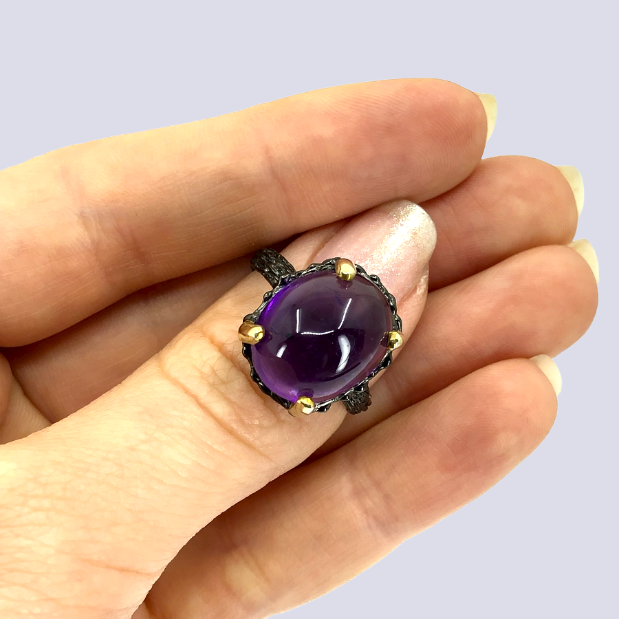 Sterling Silver Ring With Amethyst, Size 9