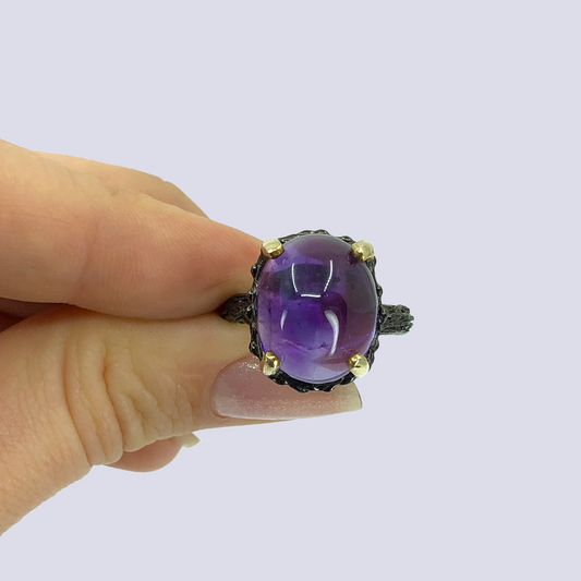 Sterling Silver Ring With Amethyst, Size 9