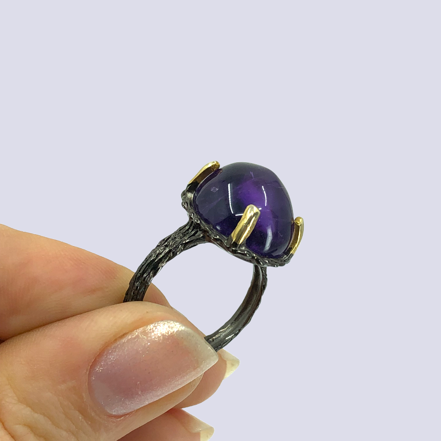 Sterling Silver Ring With Amethyst, Size 9