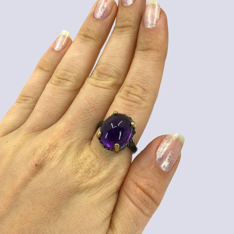 Sterling Silver Ring With Amethyst, Size 9