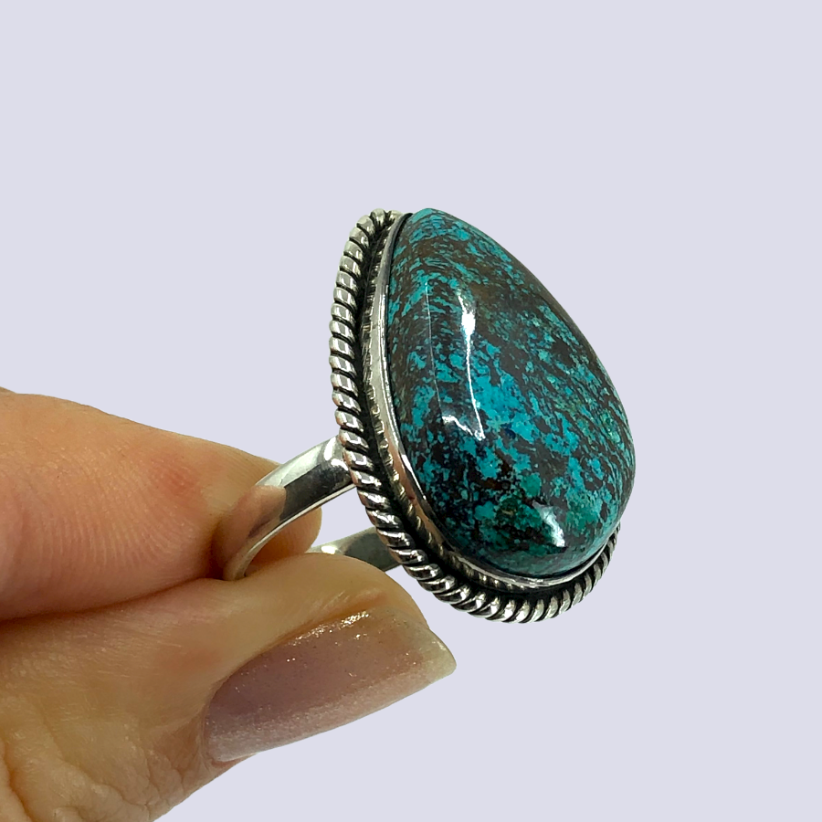 Sterling Silver Ring With Azurite Chrysocolla, Size 10