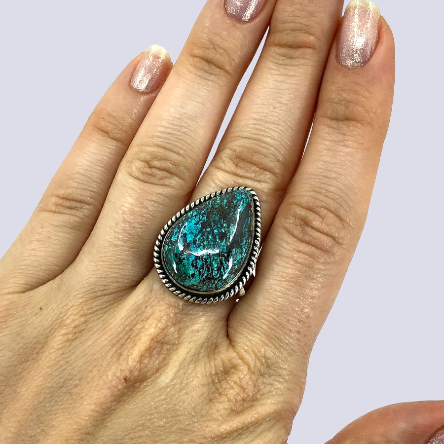 Sterling Silver Ring With Azurite Chrysocolla, Size 10