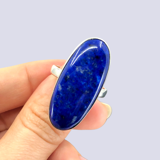 Sterling Silver Ring With Big Oval lapis lazuli, Size 10