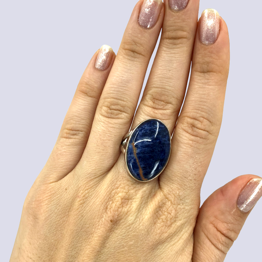 Sterling Silver Ring With Big Oval Sunset Sodalite, Size 10