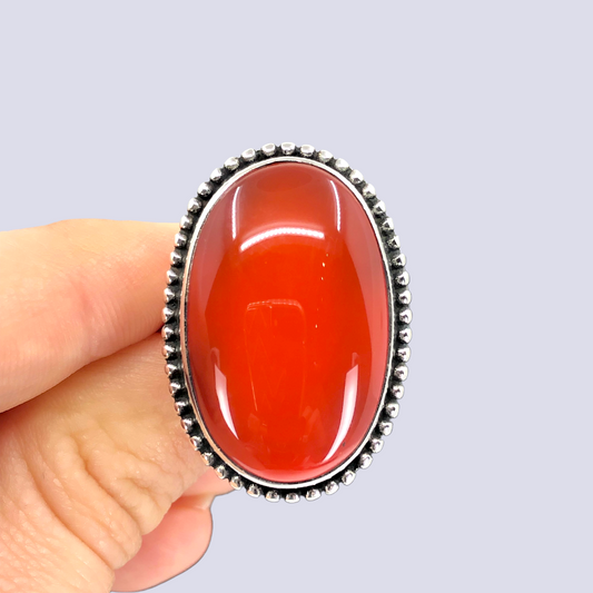 Sterling Silver Ring With Carnelian, Size 10