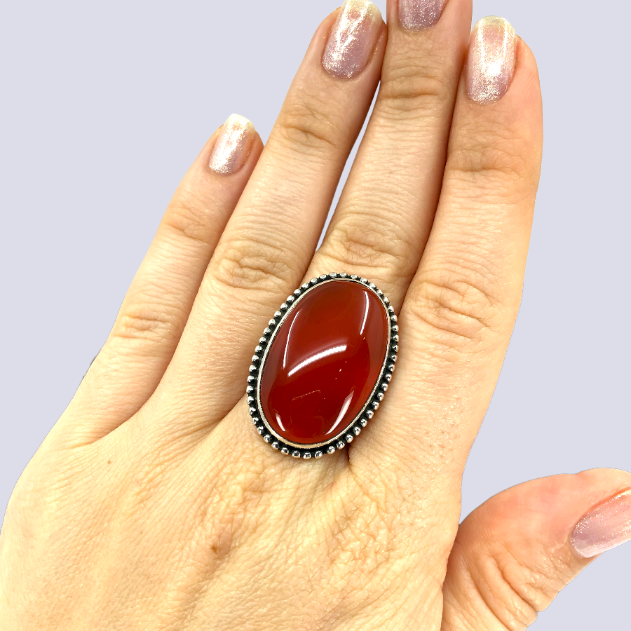 Sterling Silver Ring With Carnelian, Size 10