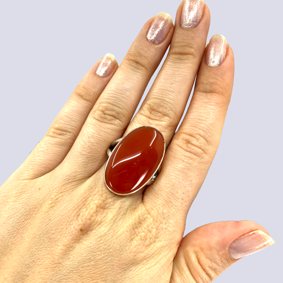 Sterling Silver Ring With Carnelian, Size 10.5