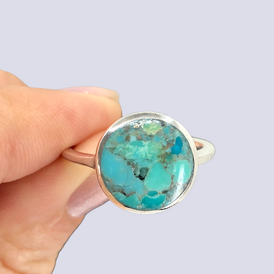Sterling Silver Ring With Round Turquoise, Size 10