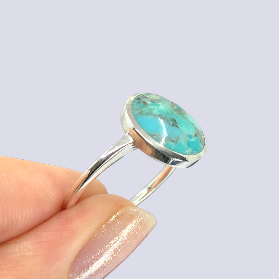 Sterling Silver Ring With Round Turquoise, Size 10