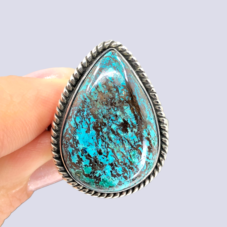 Sterling Silver Ring With Azurite Chrysocolla, Size 10