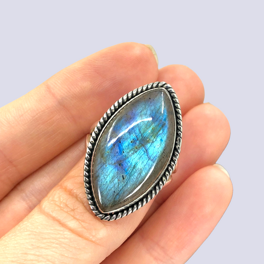 Sterling Silver Ring With Labradorite, Size 9