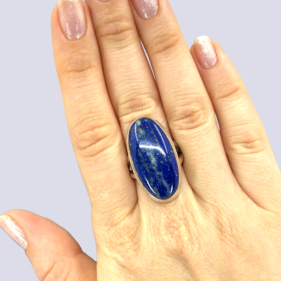 Sterling Silver Ring With Lapis Lazuli, Size 8.5