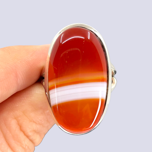 Sterling Silver Ring With Red Banded Agate, Size 9