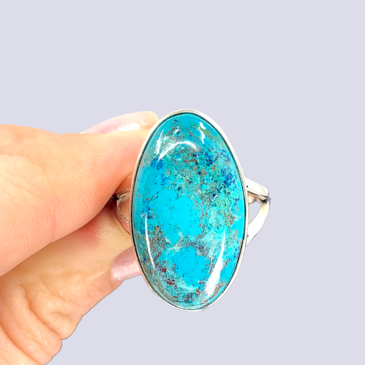 Sterling Silver Ring With Azurite Chrysocolla, Size 10