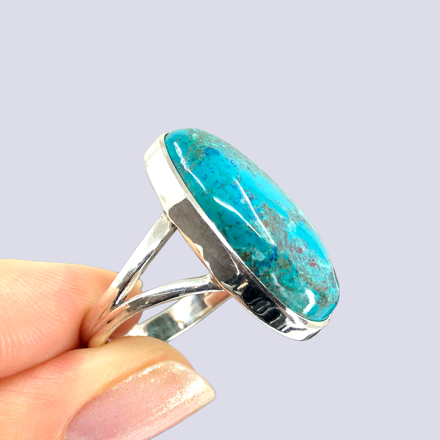 Sterling Silver Ring With Azurite Chrysocolla, Size 10