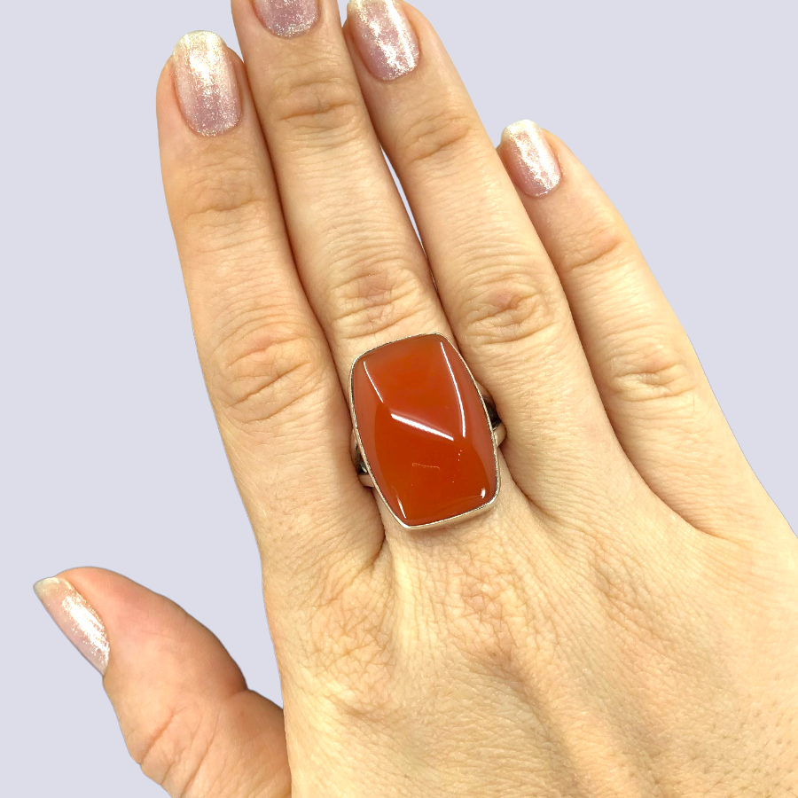 Sterling Silver Ring With Carnelian, Size 9