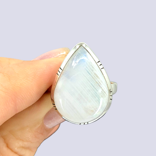 Sterling Silver Ring With Moonstone, Size 9