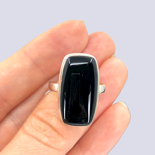 Sterling Silver Ring With Black Onyx, Size 9.5