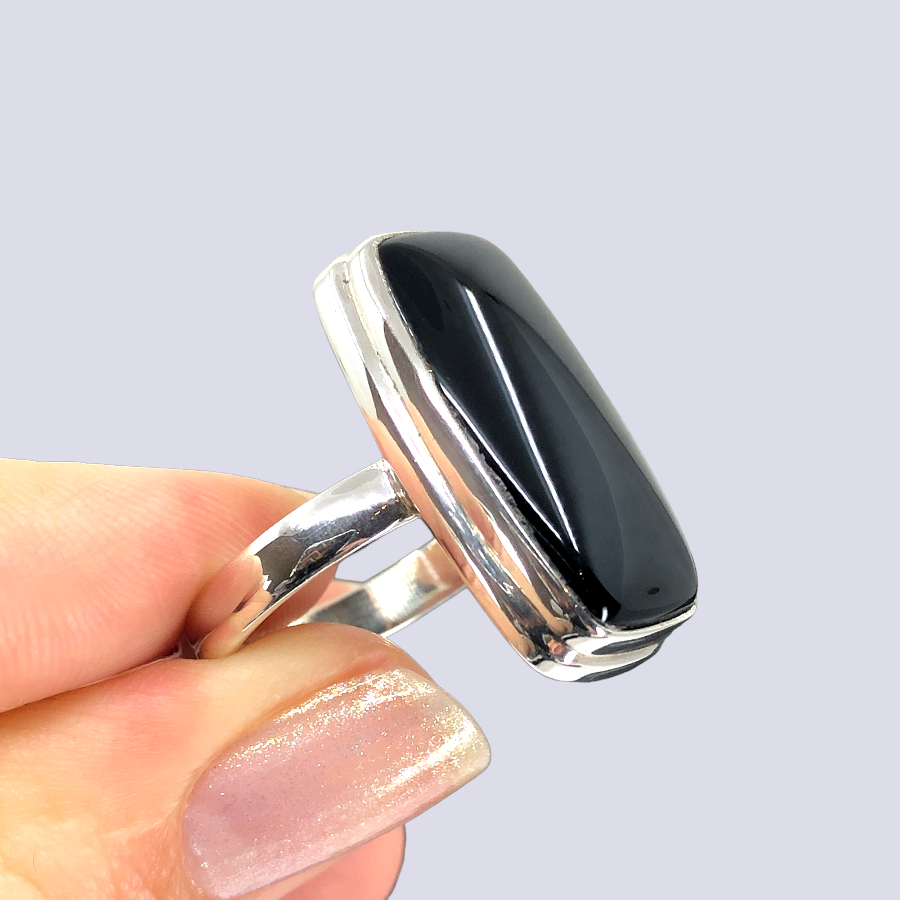 Sterling Silver Ring With Black Onyx, Size 9.5