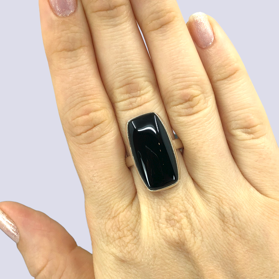 Sterling Silver Ring With Black Onyx, Size 9.5