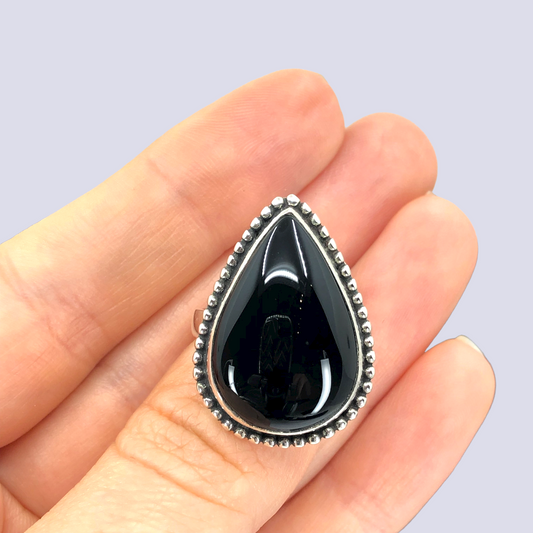 Sterling Silver Ring With Black Onyx, Size 9