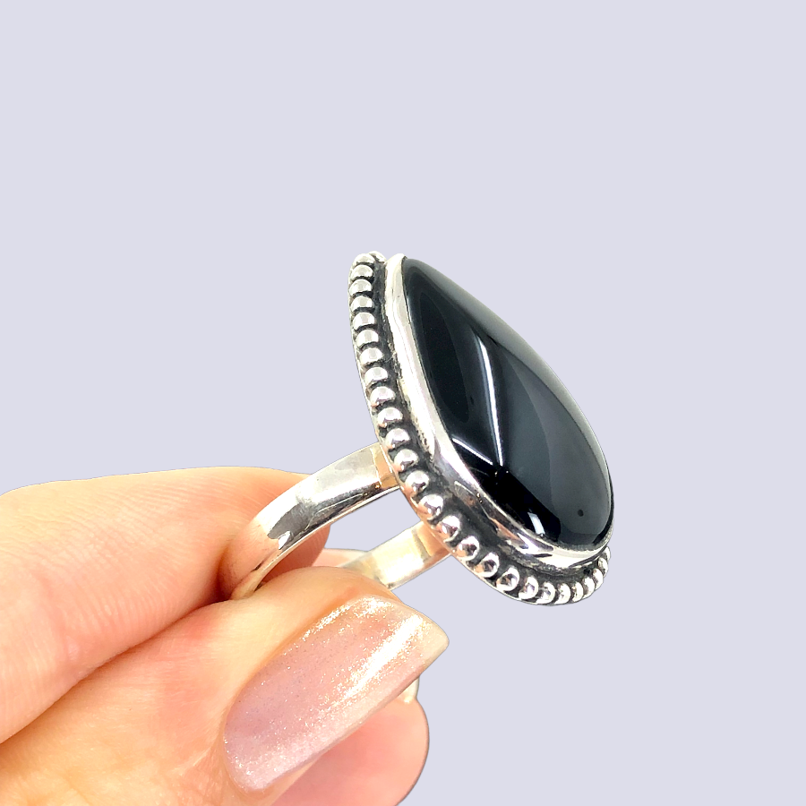 Sterling Silver Ring With Black Onyx, Size 9