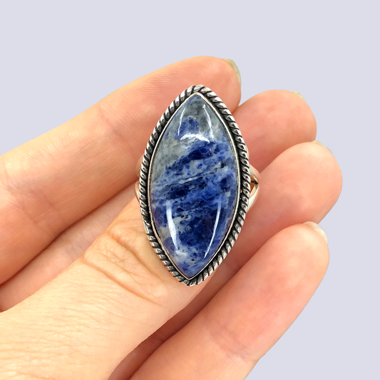 Sterling Silver Ring With Sodalite, Size 9