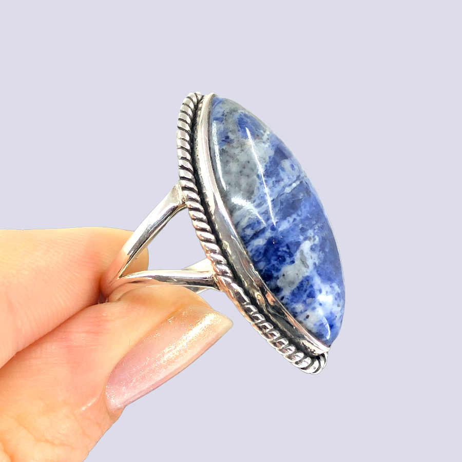 Sterling Silver Ring With Sodalite, Size 9