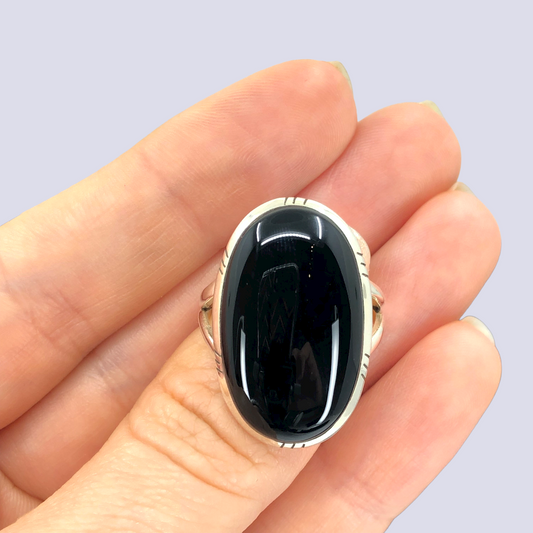 Sterling Silver Ring With Black Onyx, Size 8.5