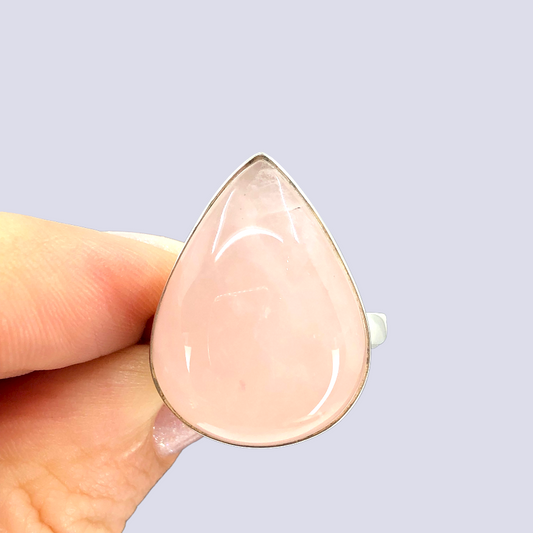 Sterling Silver Ring With Rose Quartz, Size 9.5