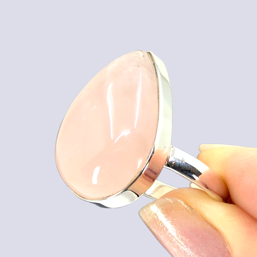 Sterling Silver Ring With Rose Quartz, Size 9.5