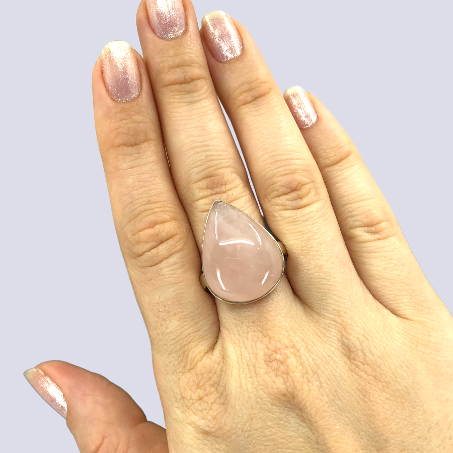 Sterling Silver Ring With Rose Quartz, Size 9.5