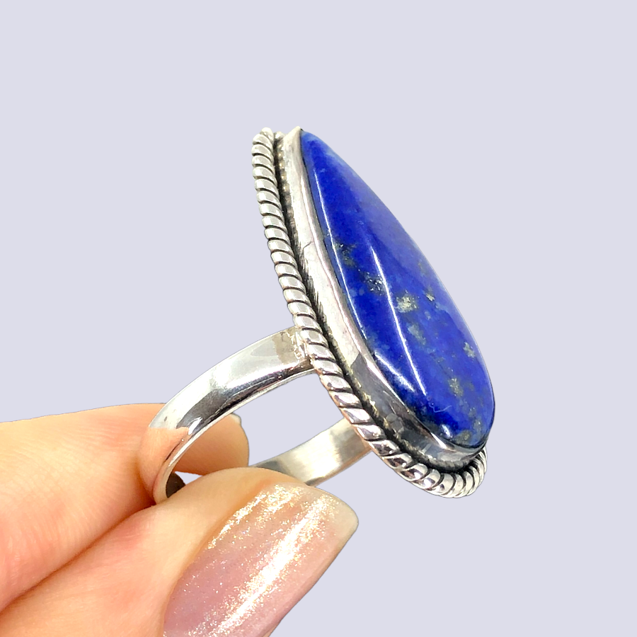 Sterling Silver Ring With Lapis Lazuli, Size 9