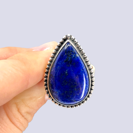 Sterling Silver Ring With Lapis Lazuli, Size 9