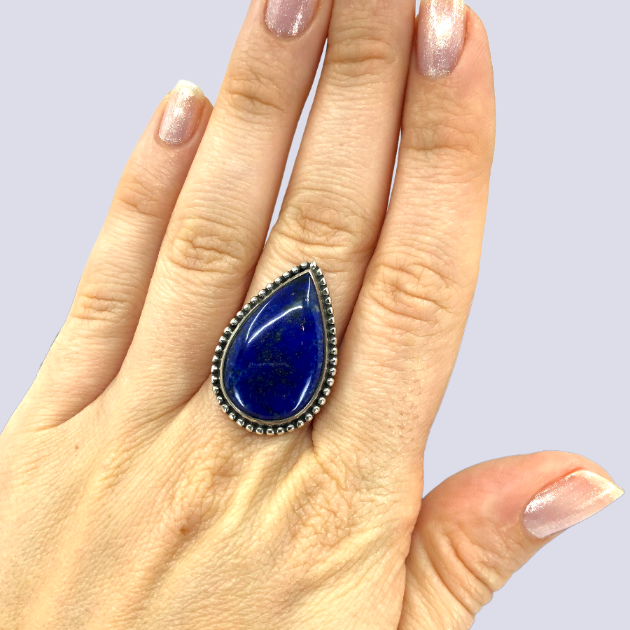 Sterling Silver Ring With Lapis Lazuli, Size 9