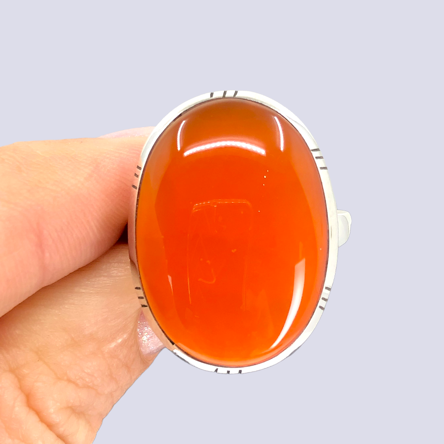 Sterling Silver Ring With Carnelian, Size 8