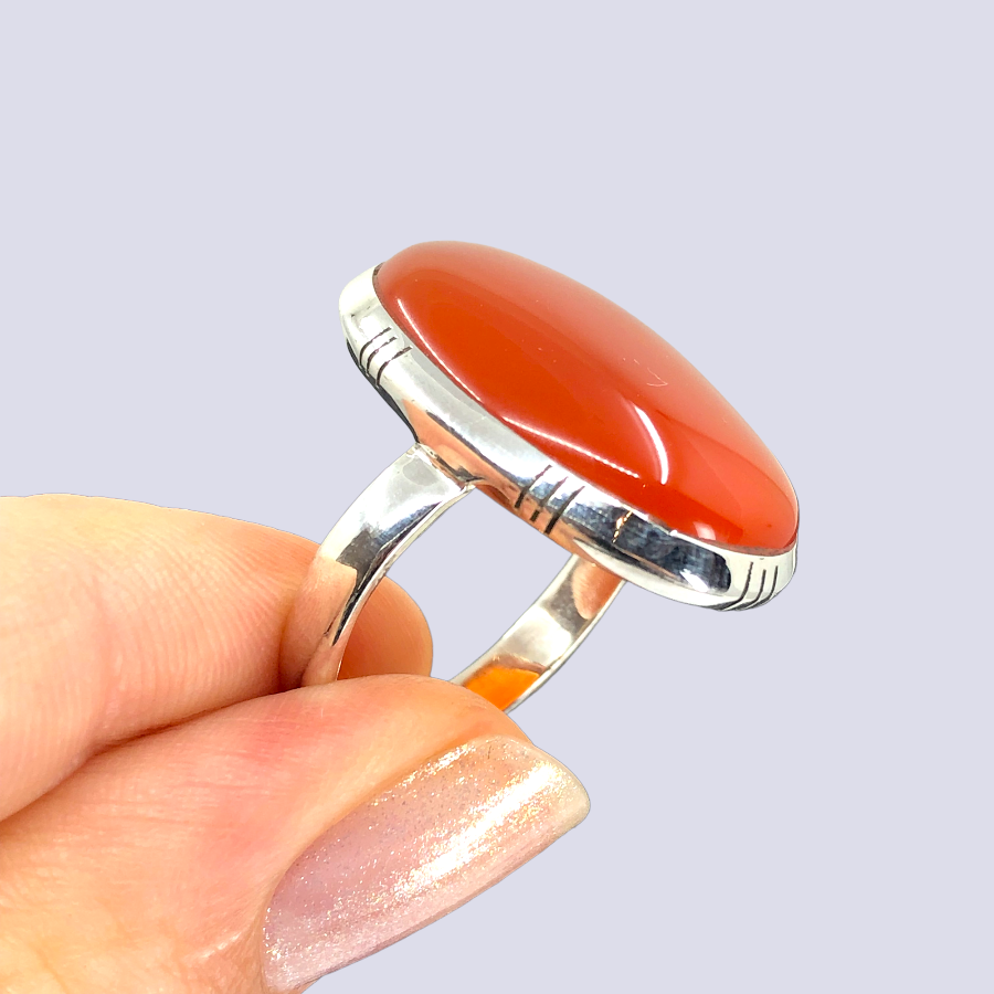 Sterling Silver Ring With Carnelian, Size 8