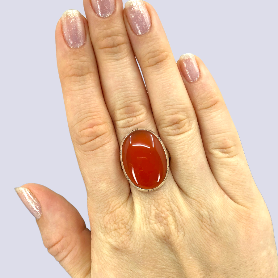 Sterling Silver Ring With Carnelian, Size 8