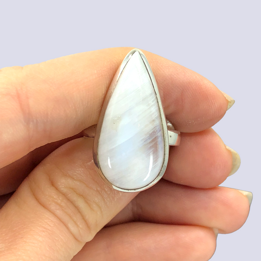 Sterling Silver Ring With Moonstone, Size 8