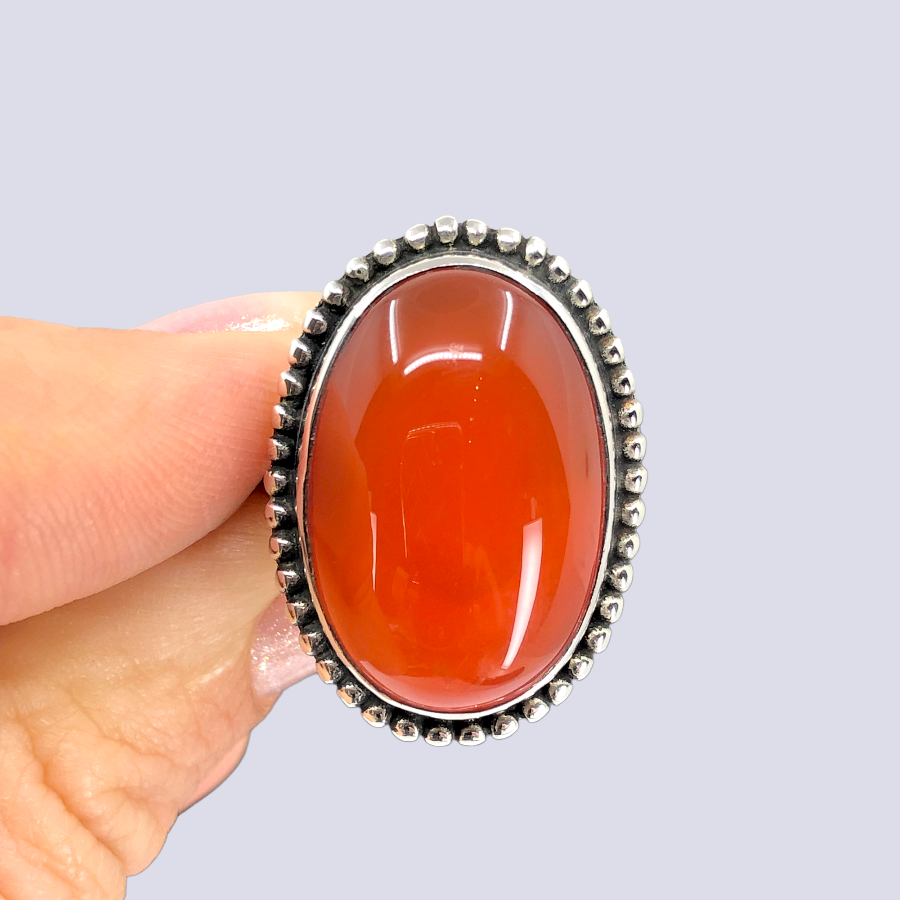 Sterling Silver Ring With Carnelian, Size 8.5