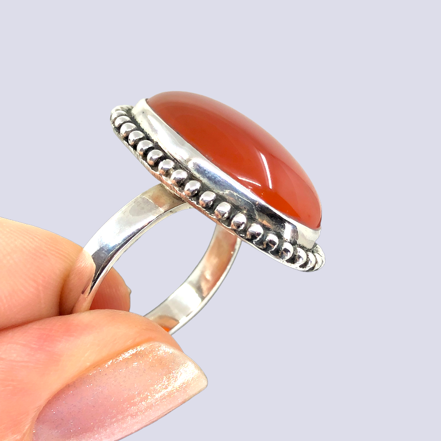 Sterling Silver Ring With Carnelian, Size 8.5