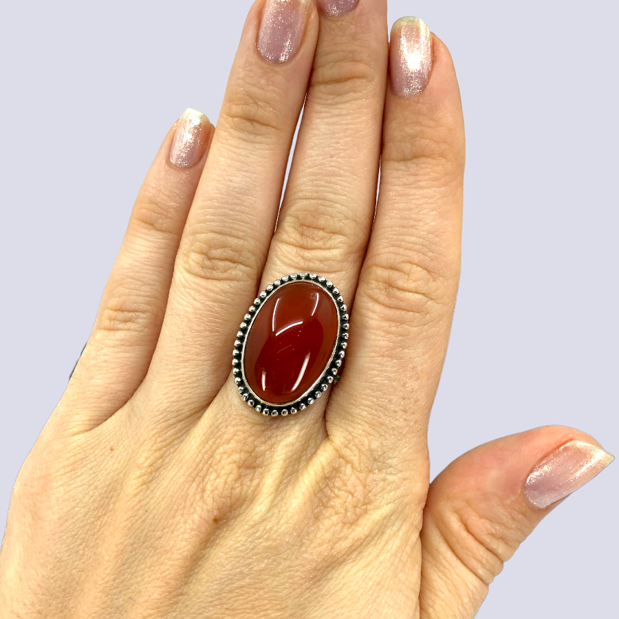 Sterling Silver Ring With Carnelian, Size 8.5