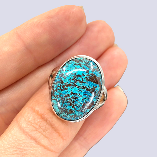Sterling Silver Ring With Azurite Chrysocolla, Size 9