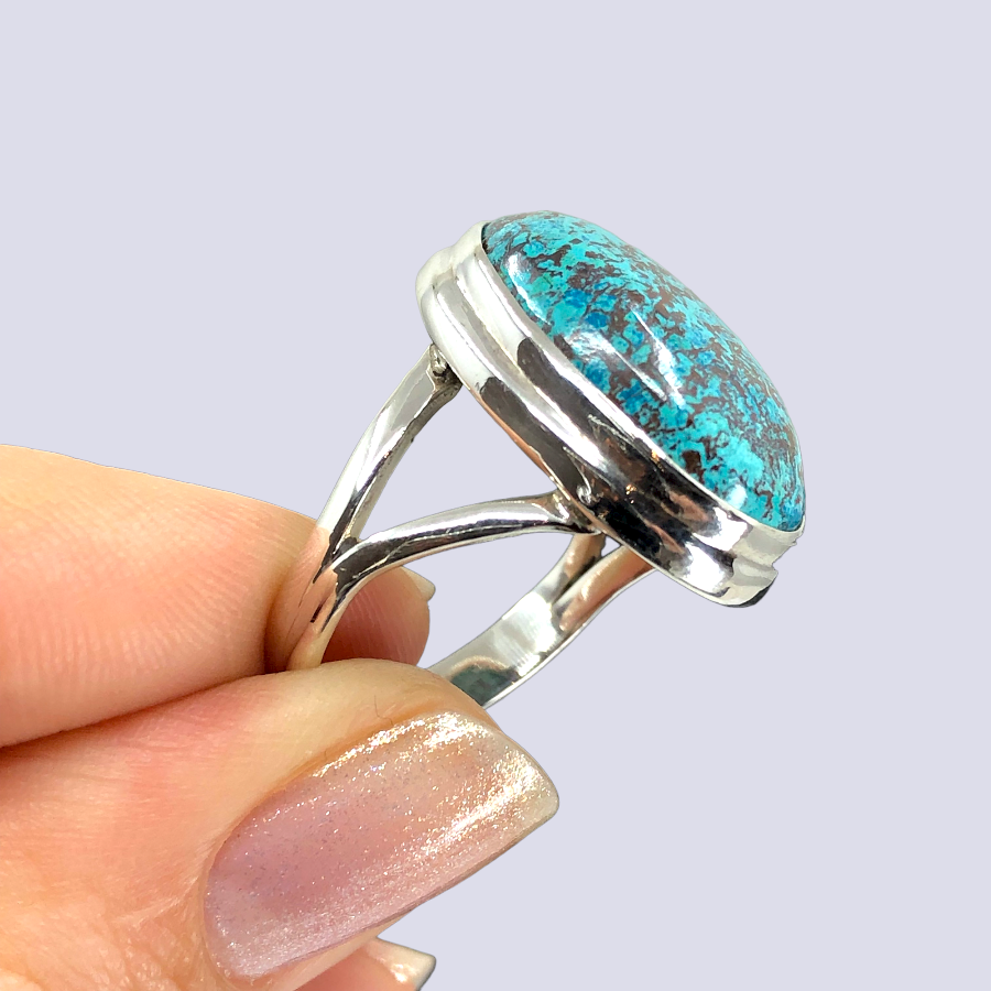 Sterling Silver Ring With Azurite Chrysocolla, Size 9