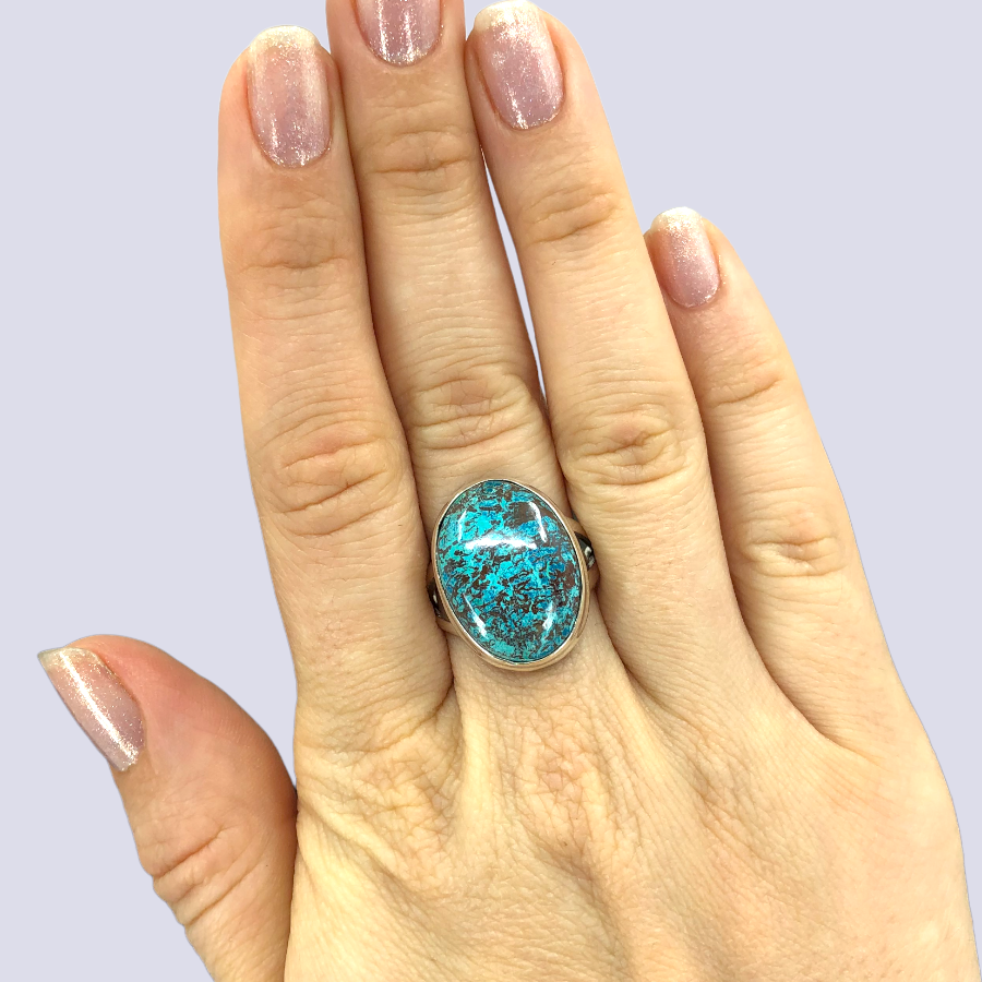 Sterling Silver Ring With Azurite Chrysocolla, Size 9