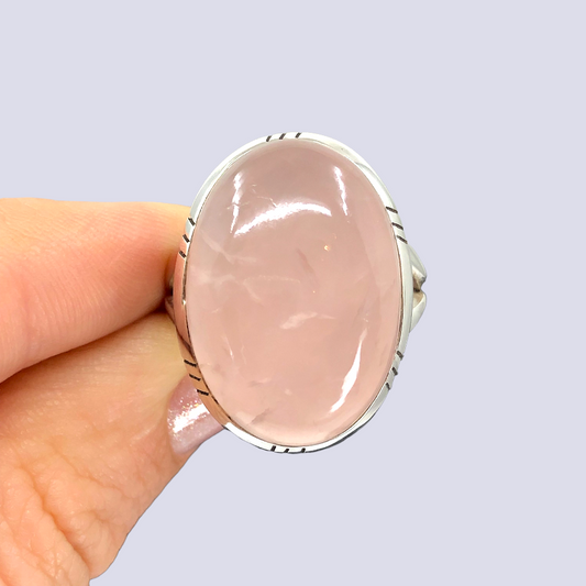 Sterling Silver Ring With Rose Quartz, Size 8.5