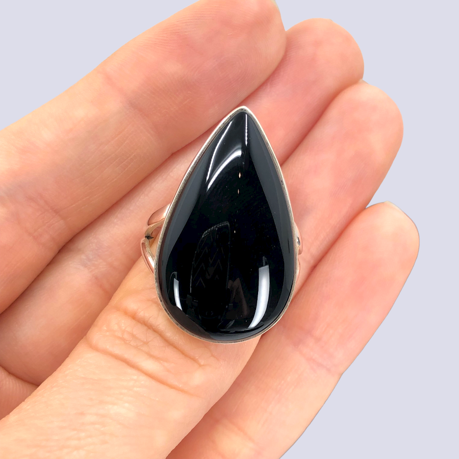 Sterling Silver Ring With Black Onyx, Size 8.5