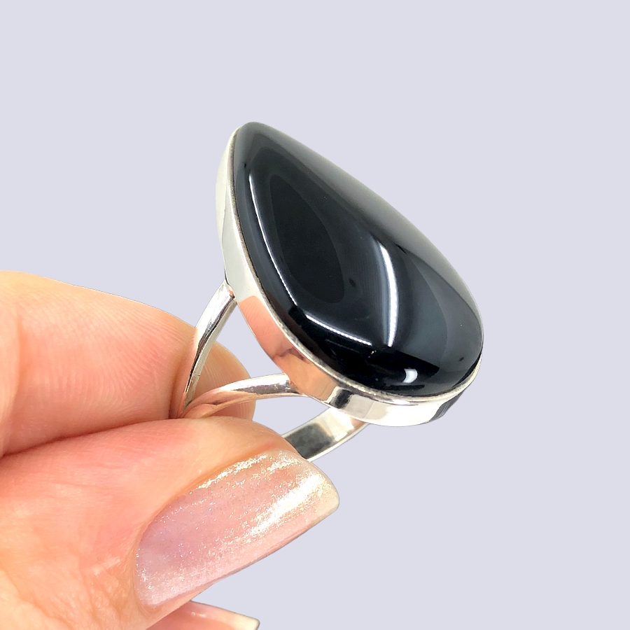 Sterling Silver Ring With Black Onyx, Size 8.5