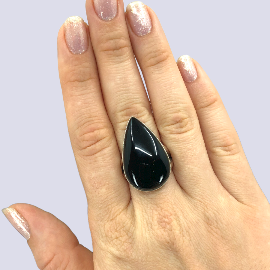 Sterling Silver Ring With Black Onyx, Size 8.5